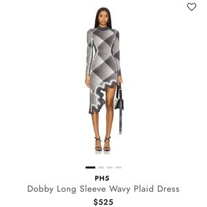 PH5 Black and White Long Sleeve Asymmetric Geometric Knit Dress